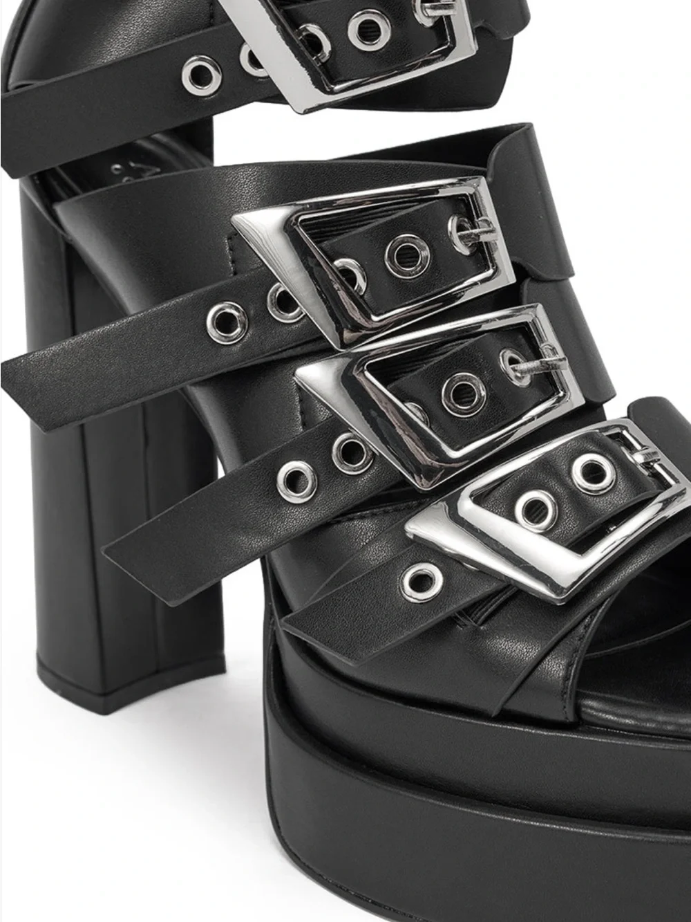 Women's Black Strappy Platform Heels with Buckles